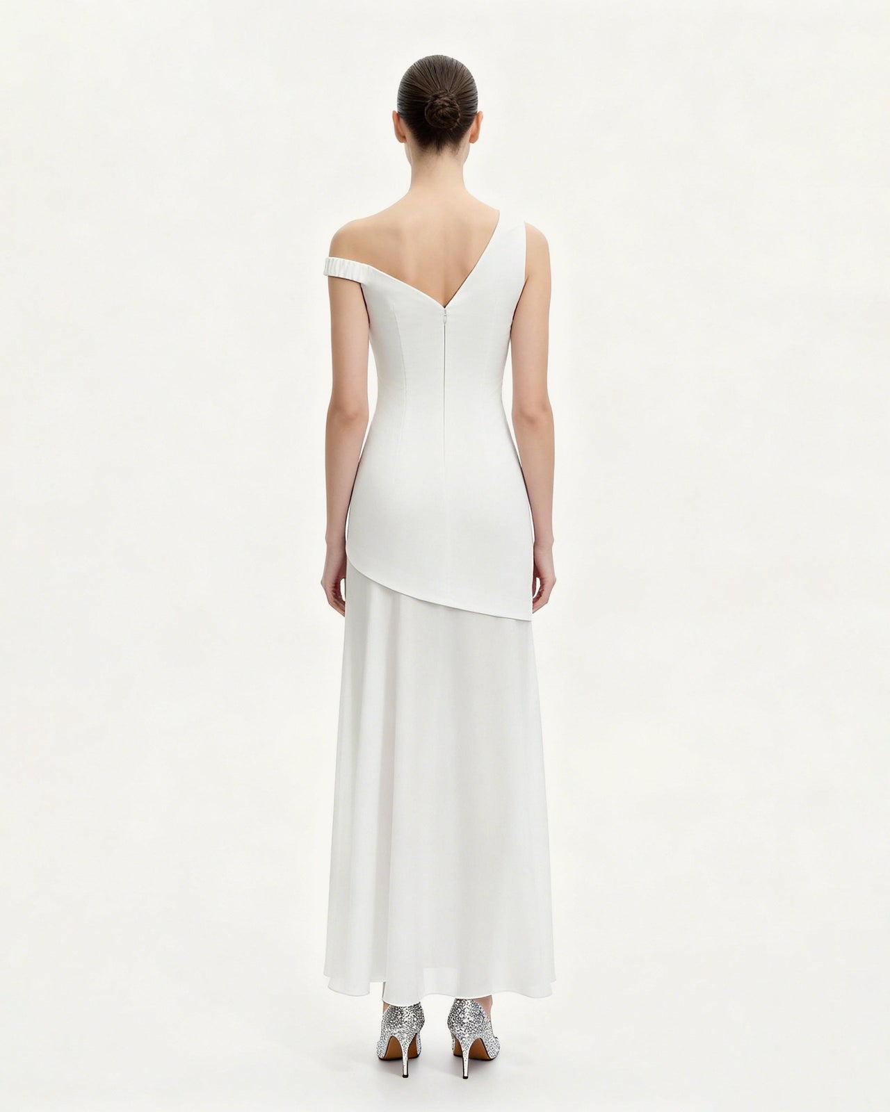 플로럴 비대칭 맥시 드레스 - 화이트