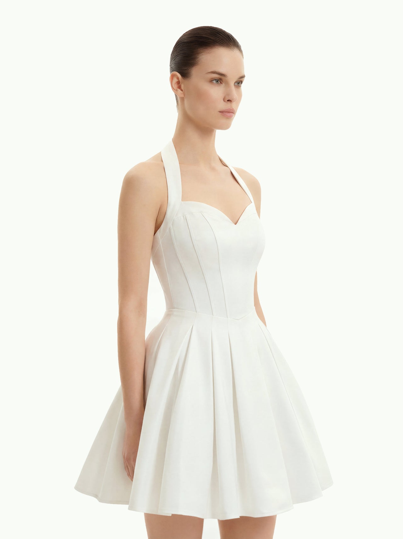 플리츠 뷔스티에 홀터 미니 드레스 - 화이트