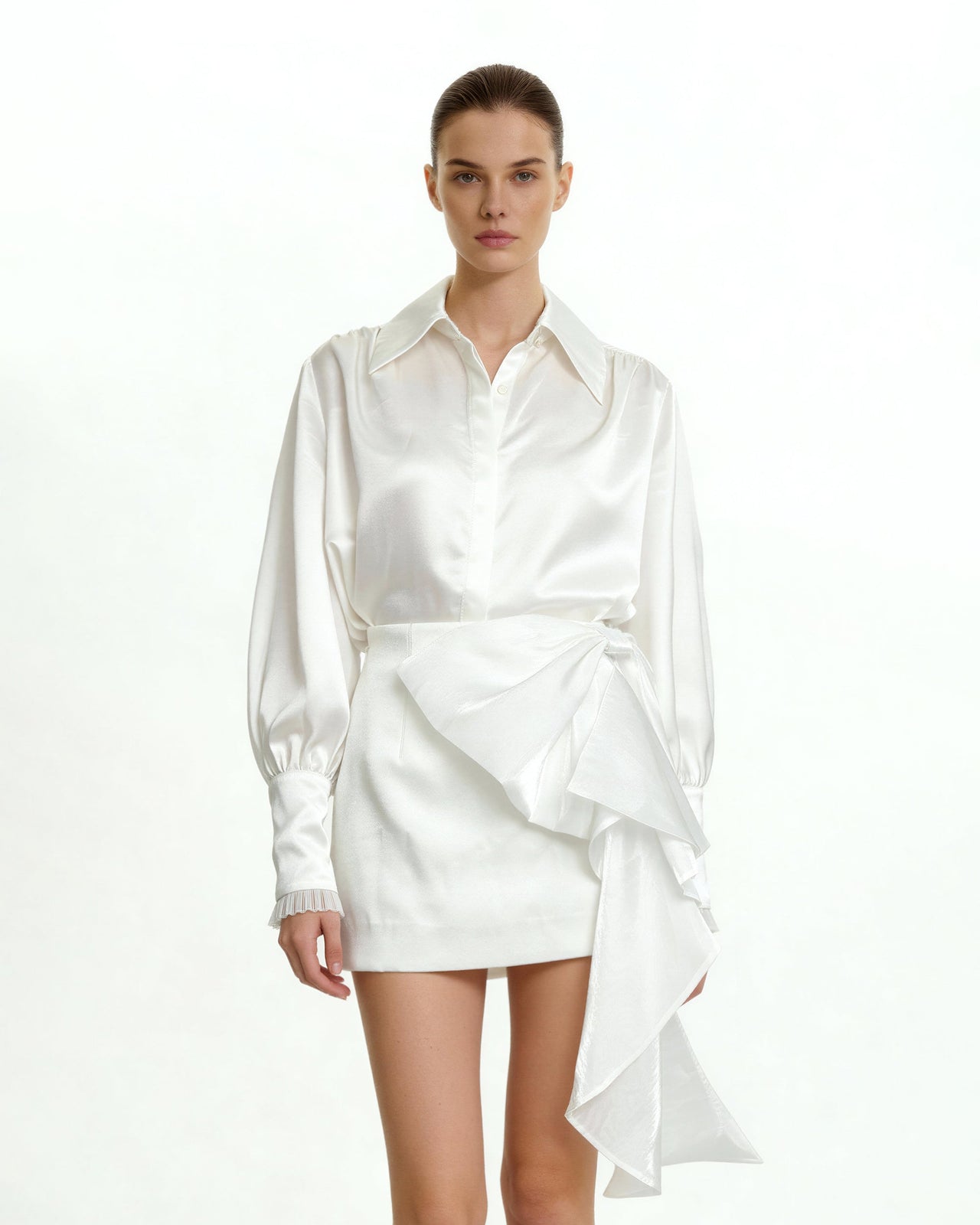 캐스케이딩 보우 미니 스커트 - 화이트