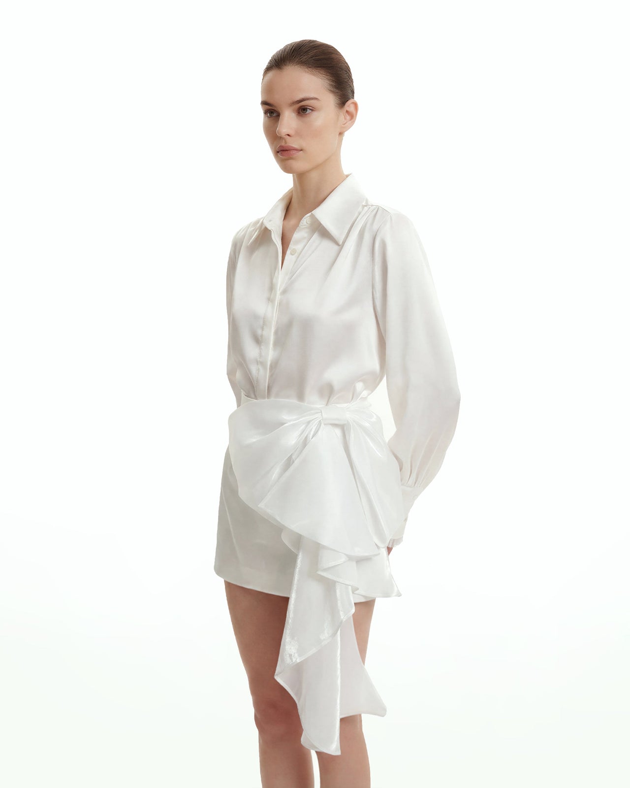 캐스케이딩 보우 미니 스커트 - 화이트