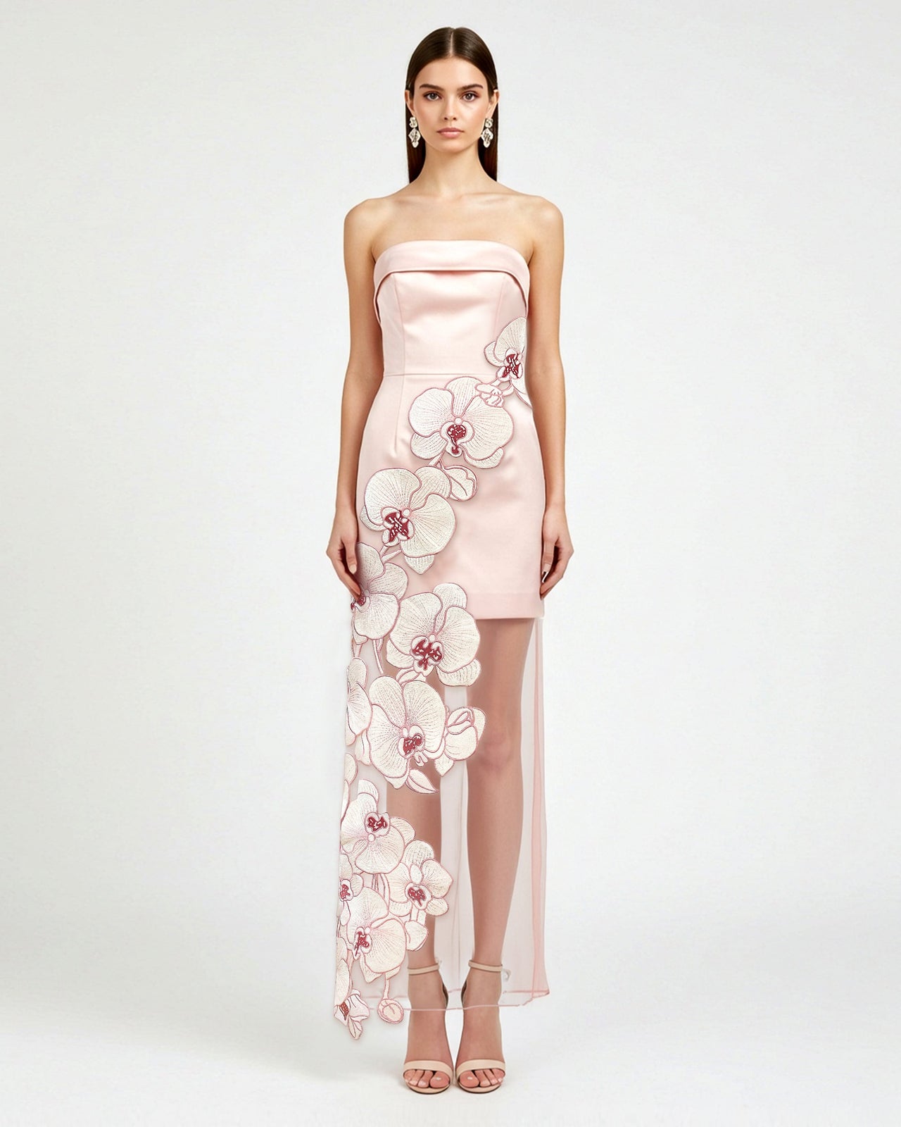 난초 자수 원피스 - 핑크