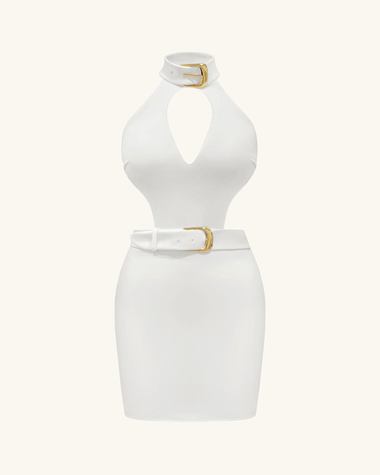 Gabriella 벨트 컷아웃 홀터 미니 드레스 - 아이보리
