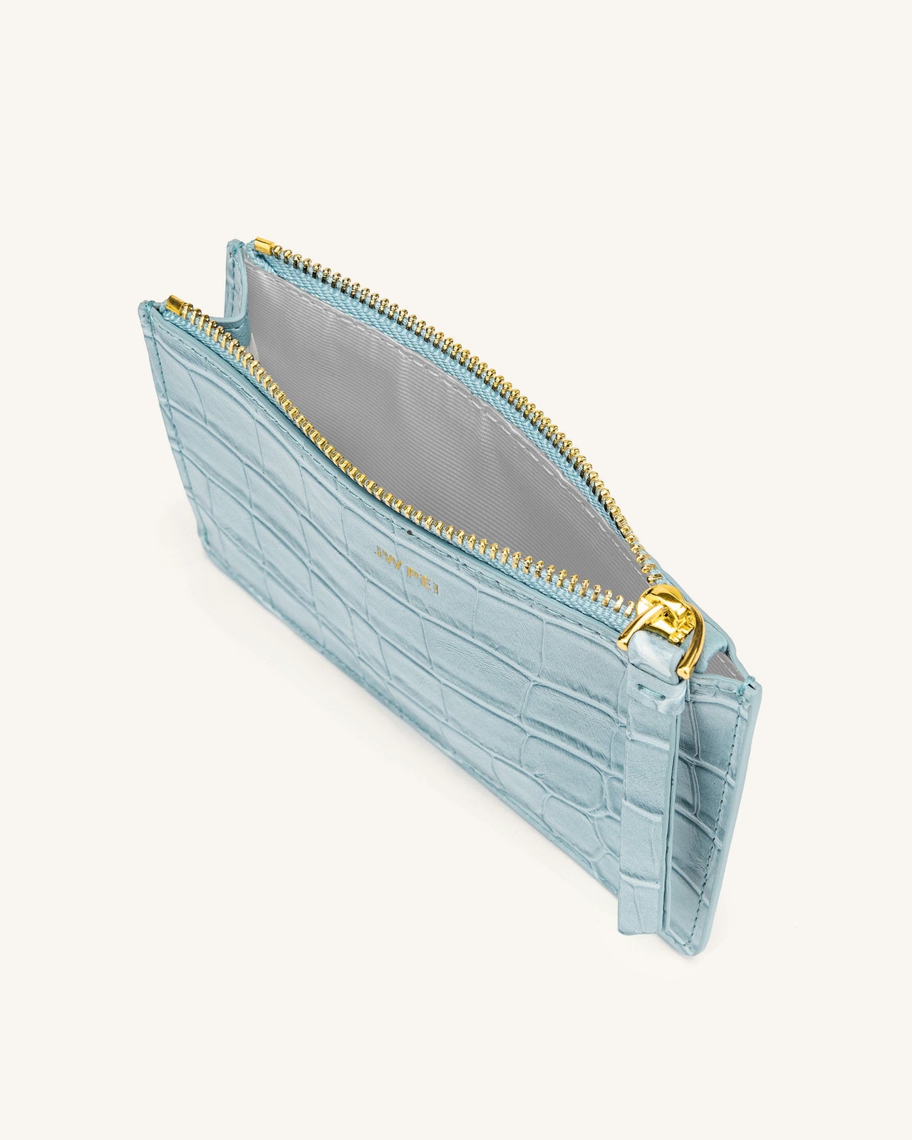 Quinn 지퍼 카드지갑 - 아이스 블루 악어 무늬