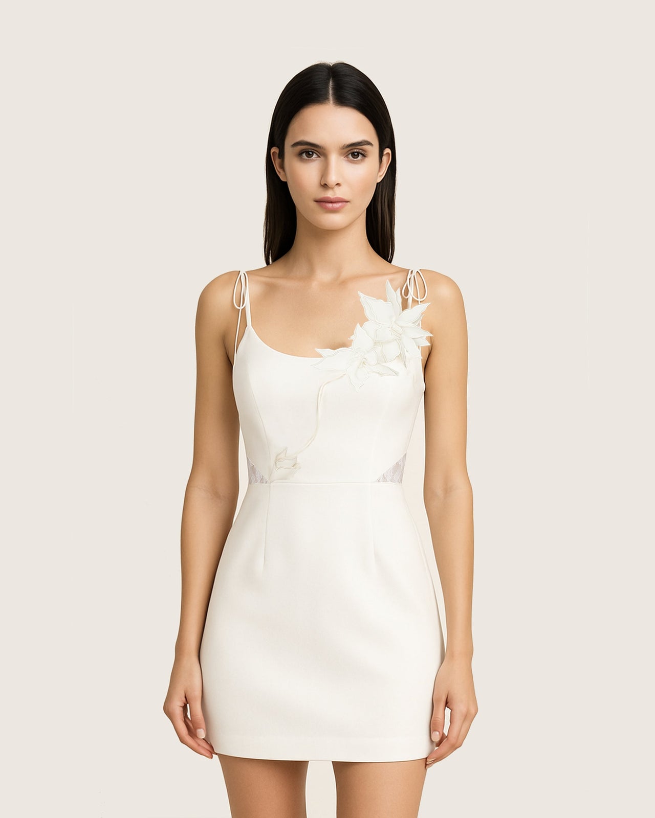 플로럴 바인 타이 드레스 - 화이트