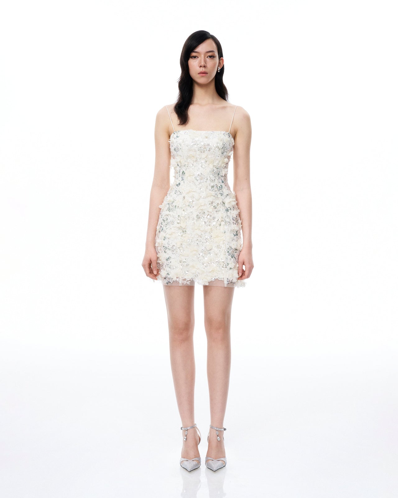 Lysandra 3D 플로럴 스팽글 미니 드레스 - 화이트