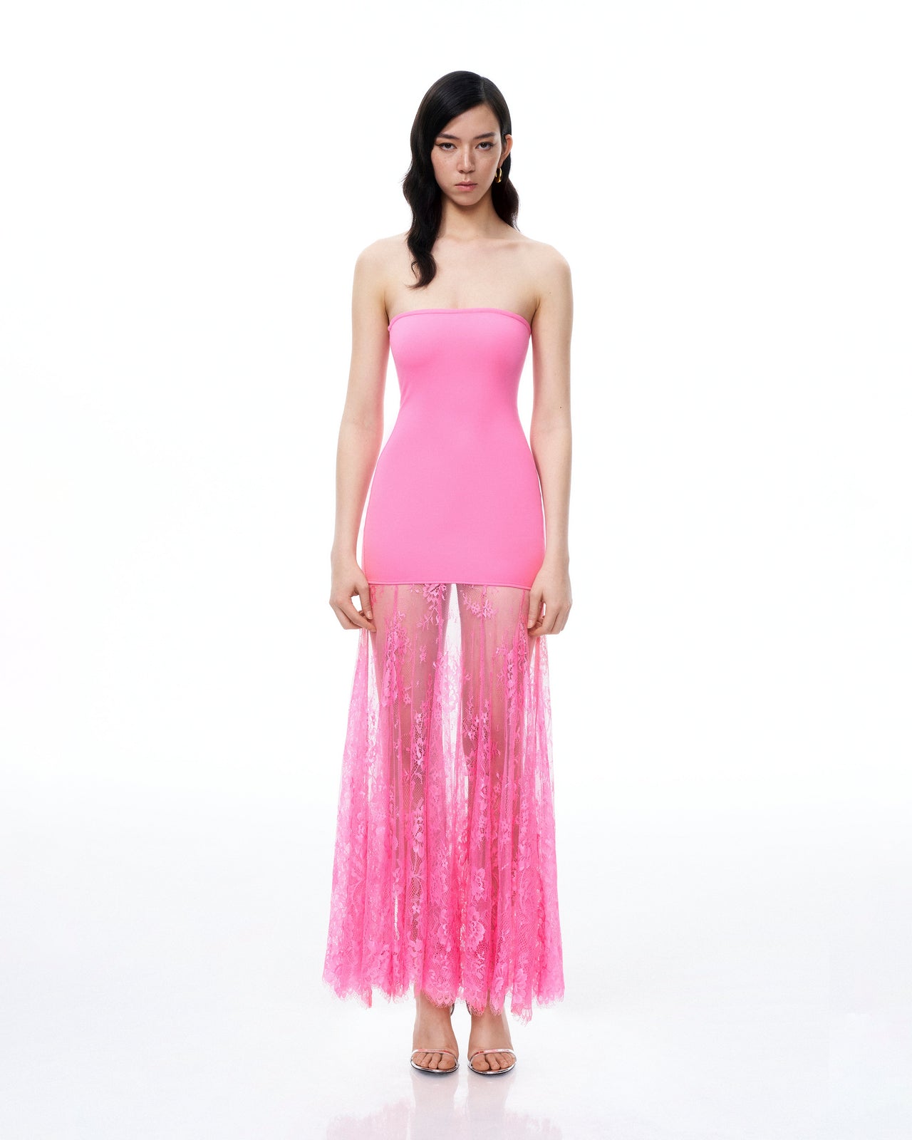 Evadne 플로럴 레이스 드레스 - 핑크