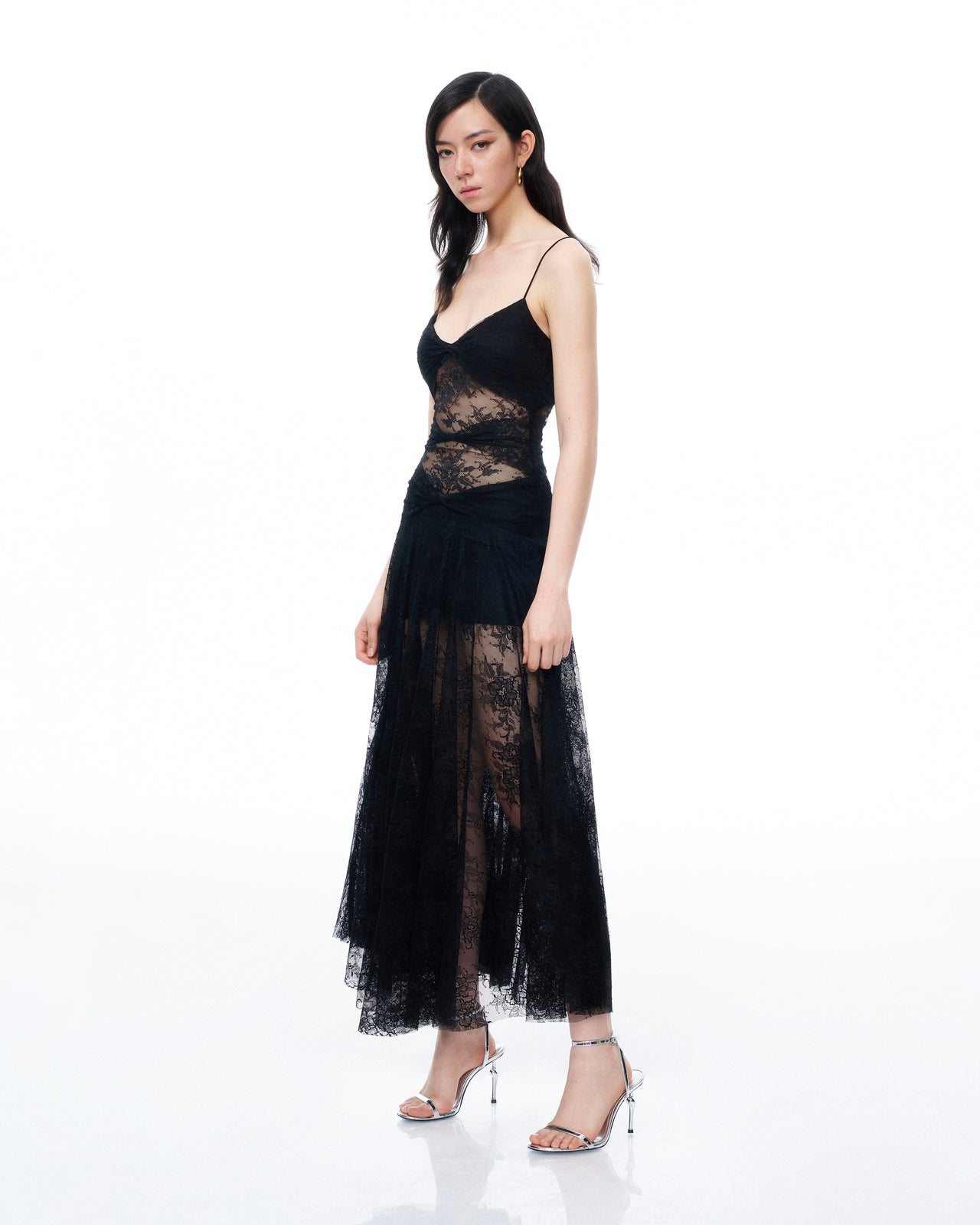 Indigo 플로럴 레이스 드레스 - 블랙