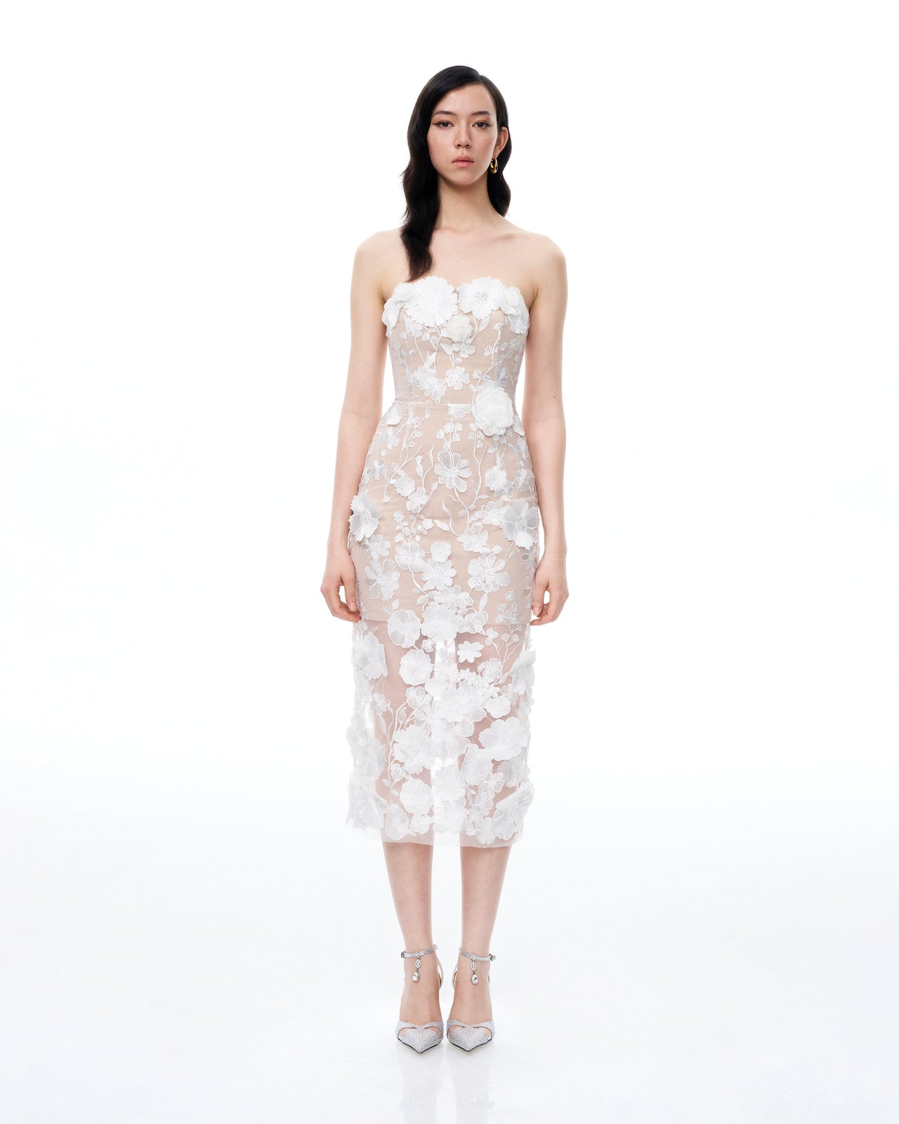 Lysandra 3D 플로럴 자수 맥시 드레스 - 화이트