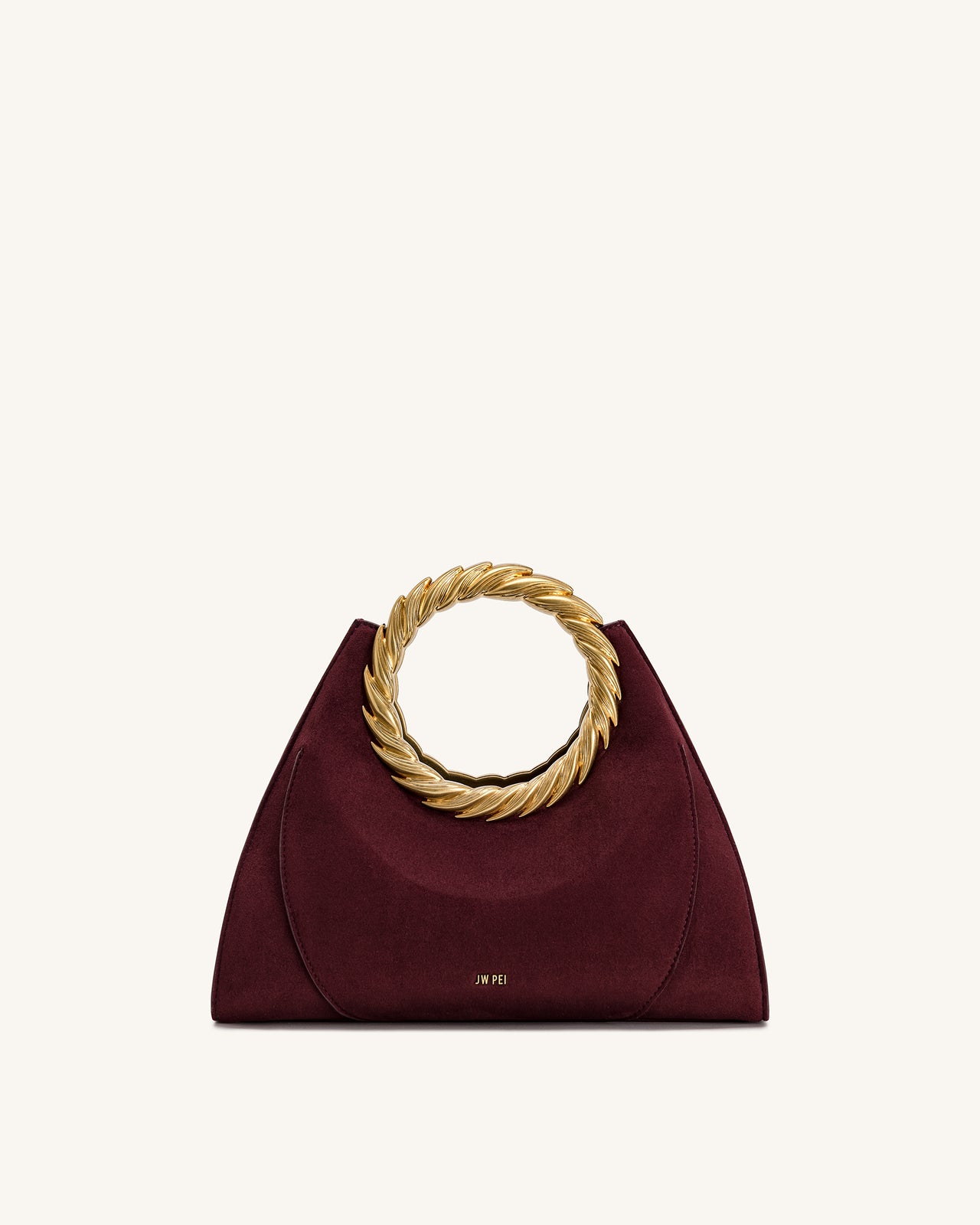 Amiya 리프 핸들 페이크 스웨이드 조각 백 - 메를로 레드