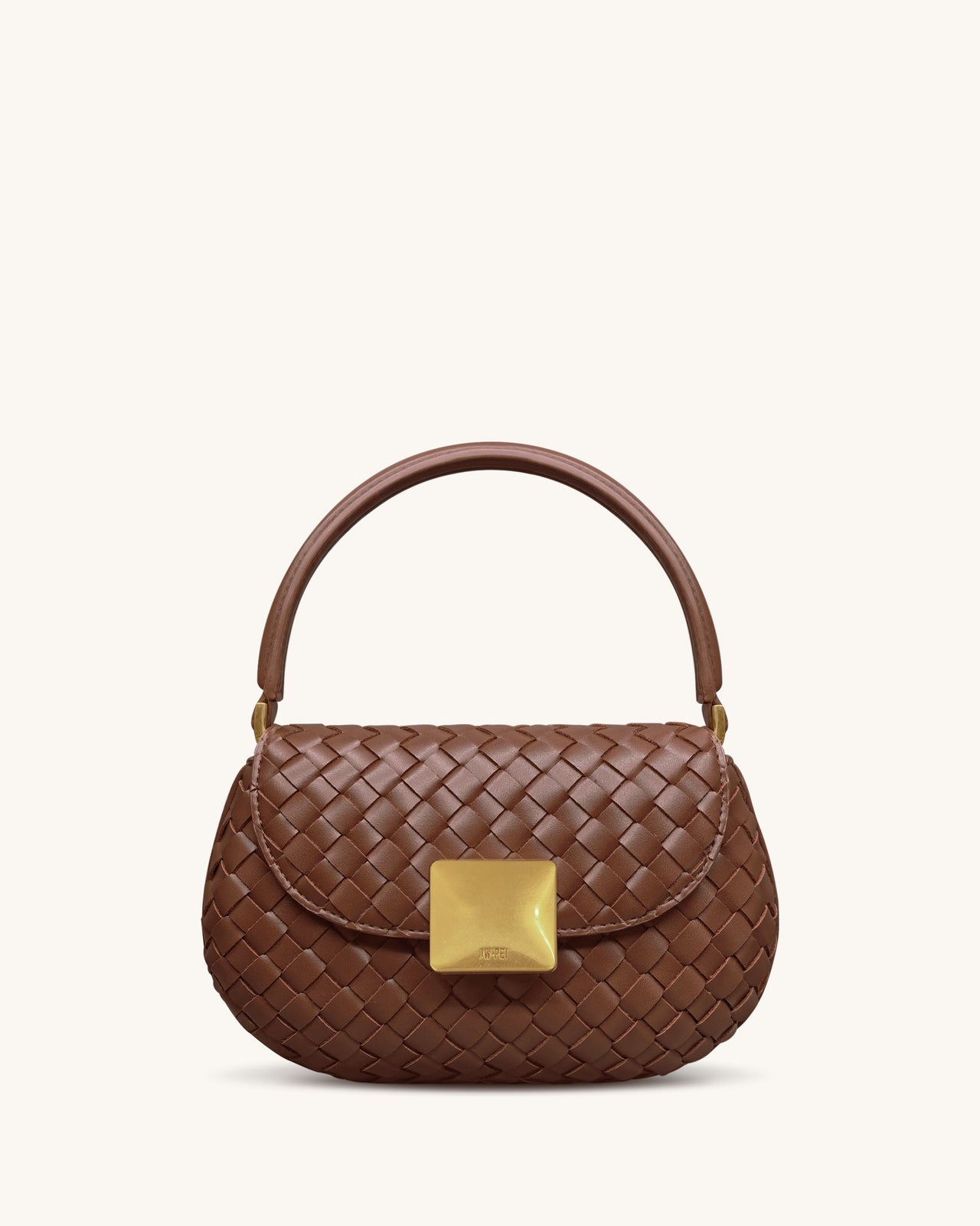 Zuri 핸드 위븐 라운드 탑 핸들 백 - 브라운