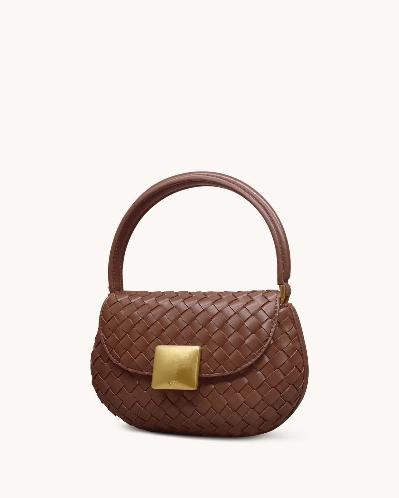 Zuri 핸드 위븐 라운드 탑 핸들 백 - 브라운