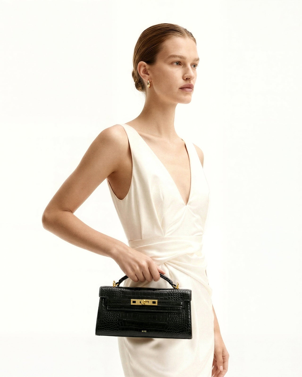 Noor 탑 핸들 백 - 블랙 크로커다일