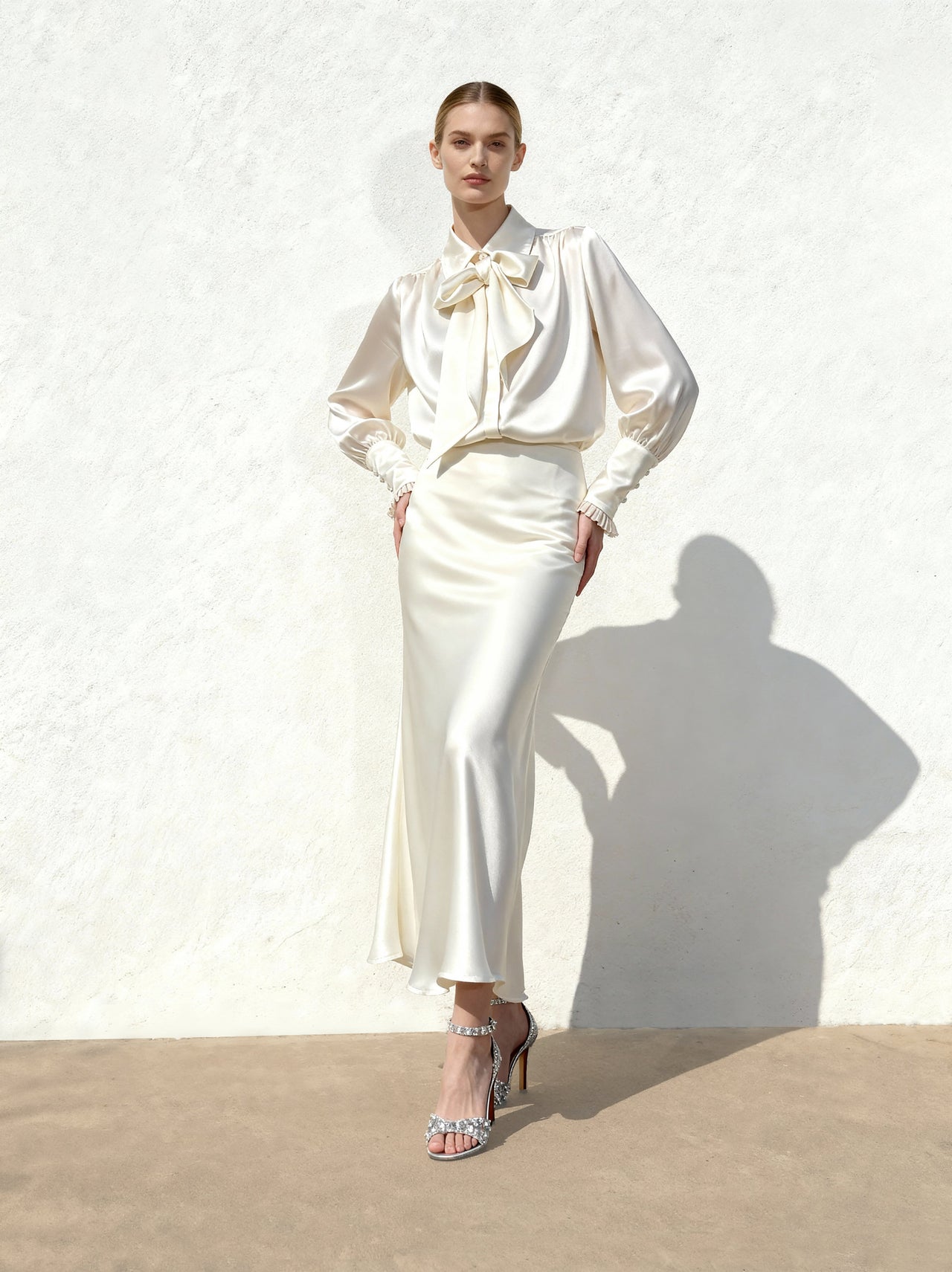 리퀴드 새틴 머메이드 맥시 스커트 - 화이트