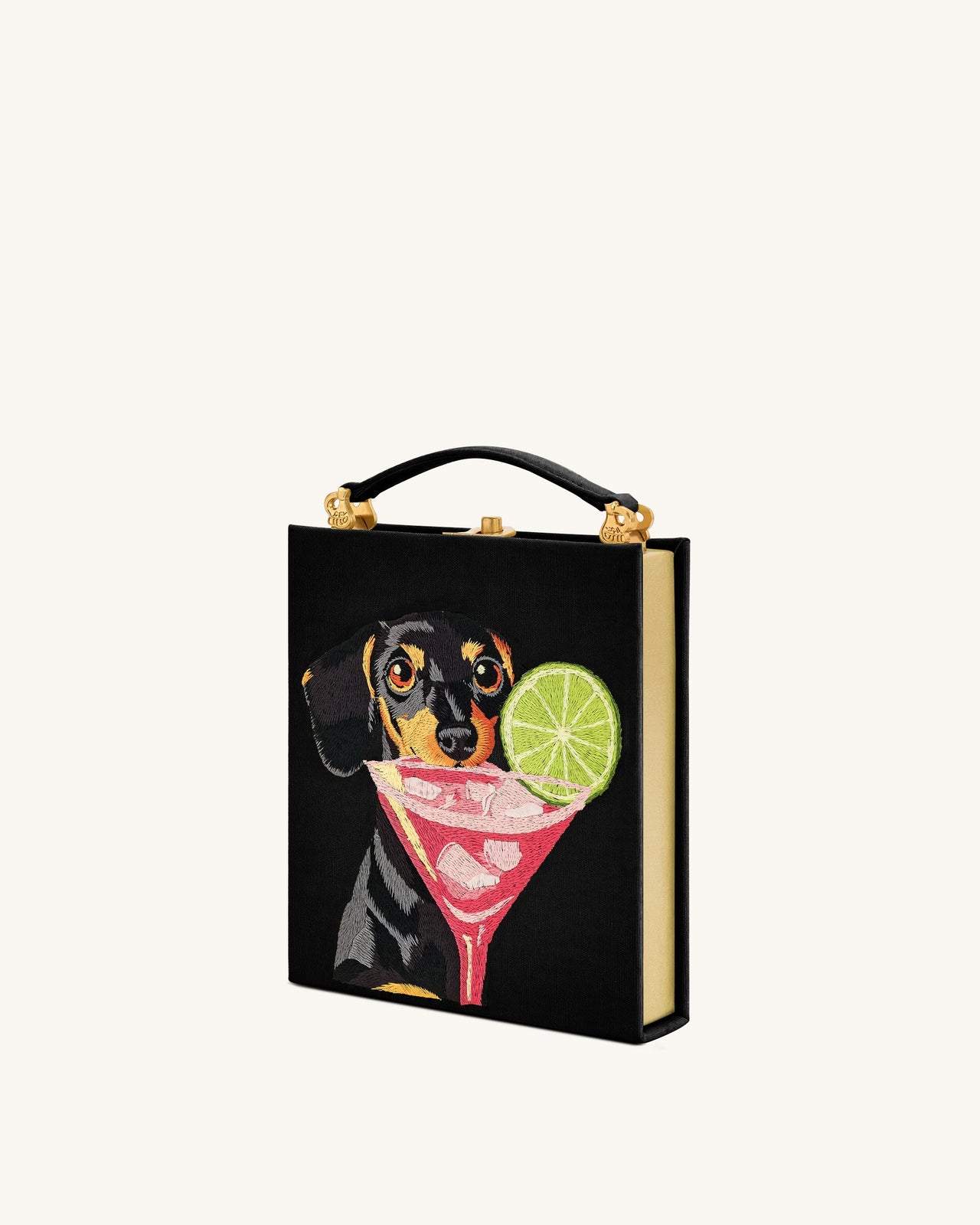 Taya-Puppy 패턴 북 쉐이프 클러치 백 - 블랙