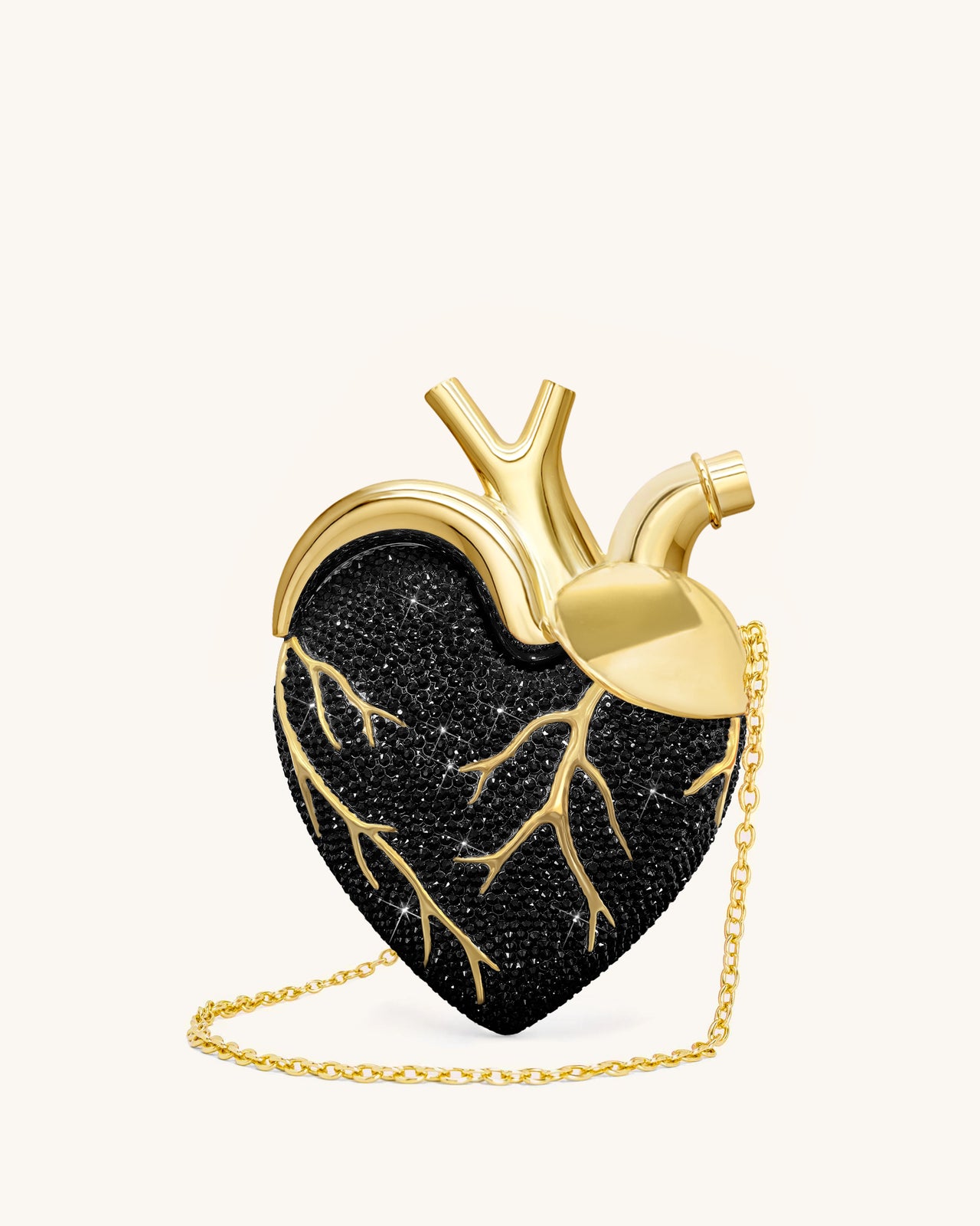 Maren 인조 크리스털 하트 모양 가방 - 블랙 골드