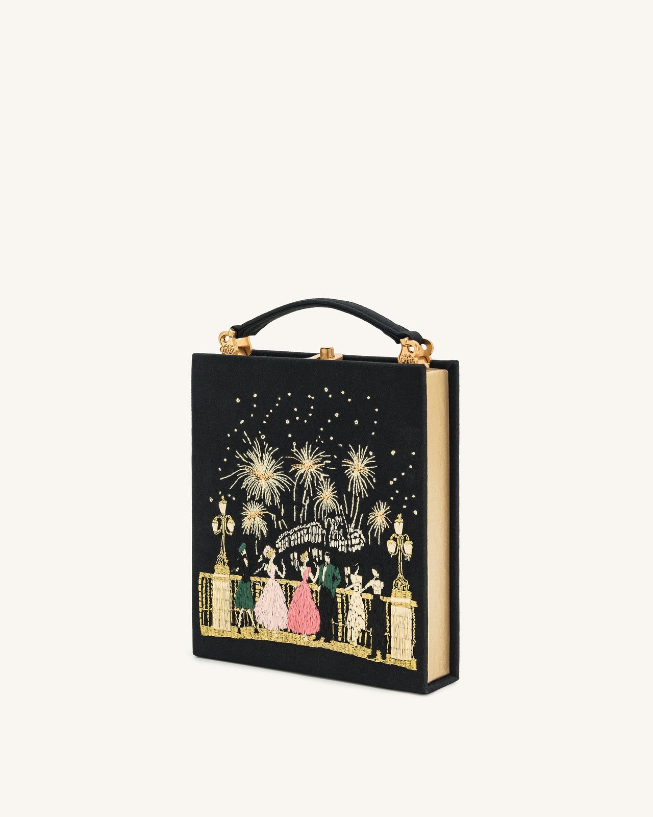 Taya-Fireworks 패턴 북 쉐이프 클러치 백 - 블랙