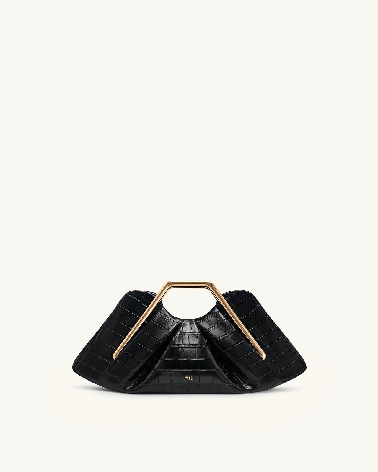 Lila 페이크 악어 효과 메탈 프레임 클러치 - 블랙