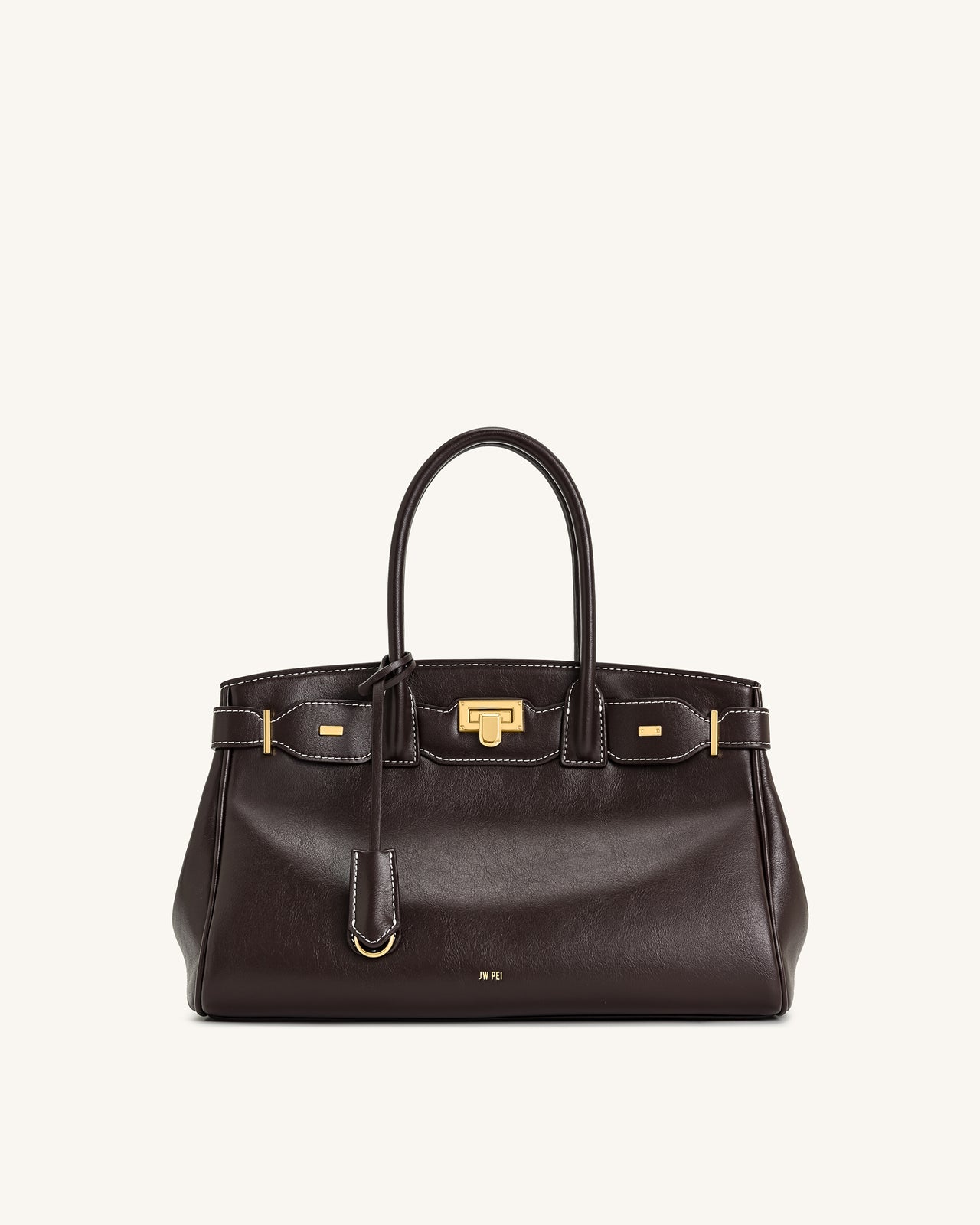 Ziva 메탈 잠금장식 토트백 - 다크 브라운