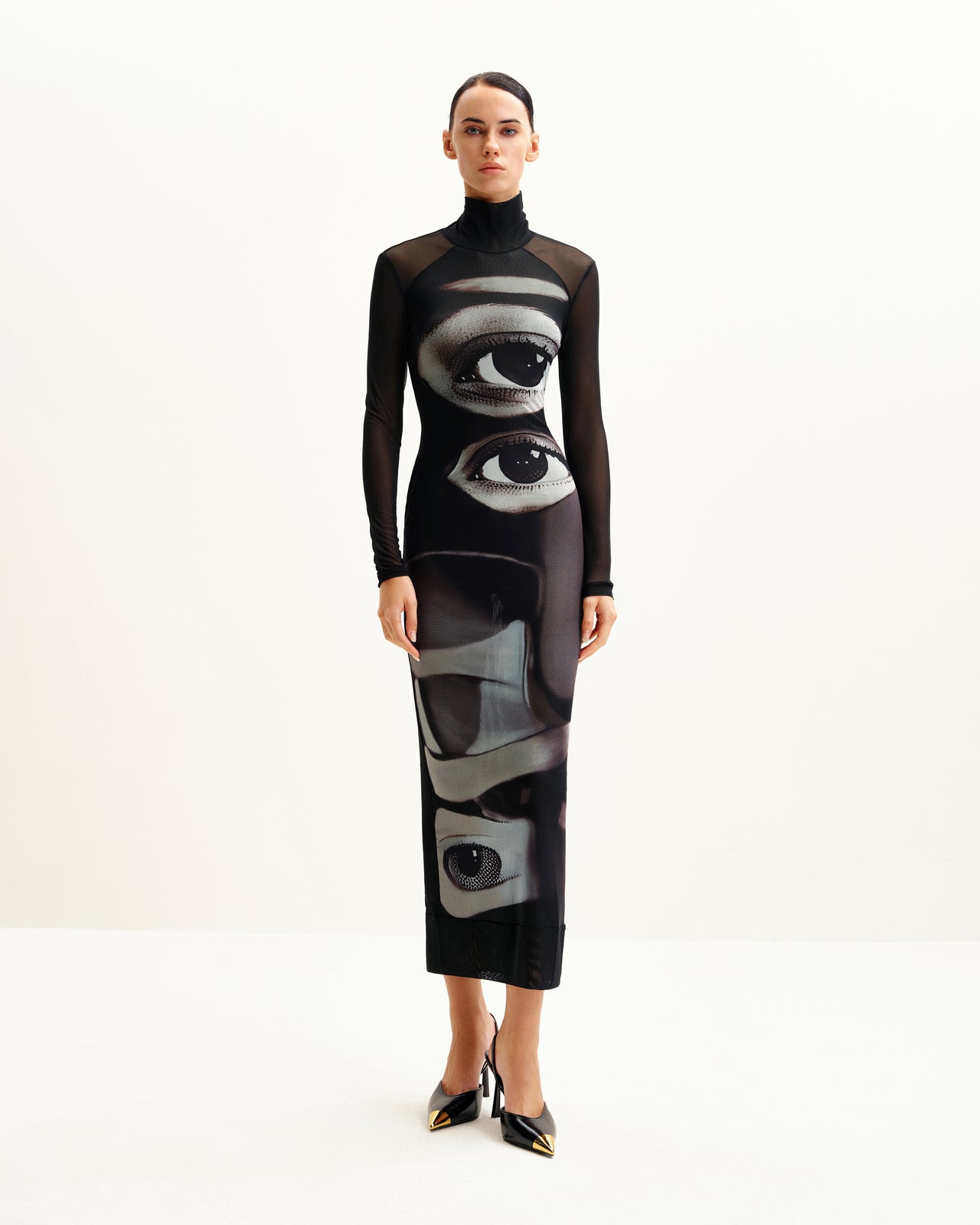 Sophia 아이 프린트 메시 드레스 - 블랙/화이트