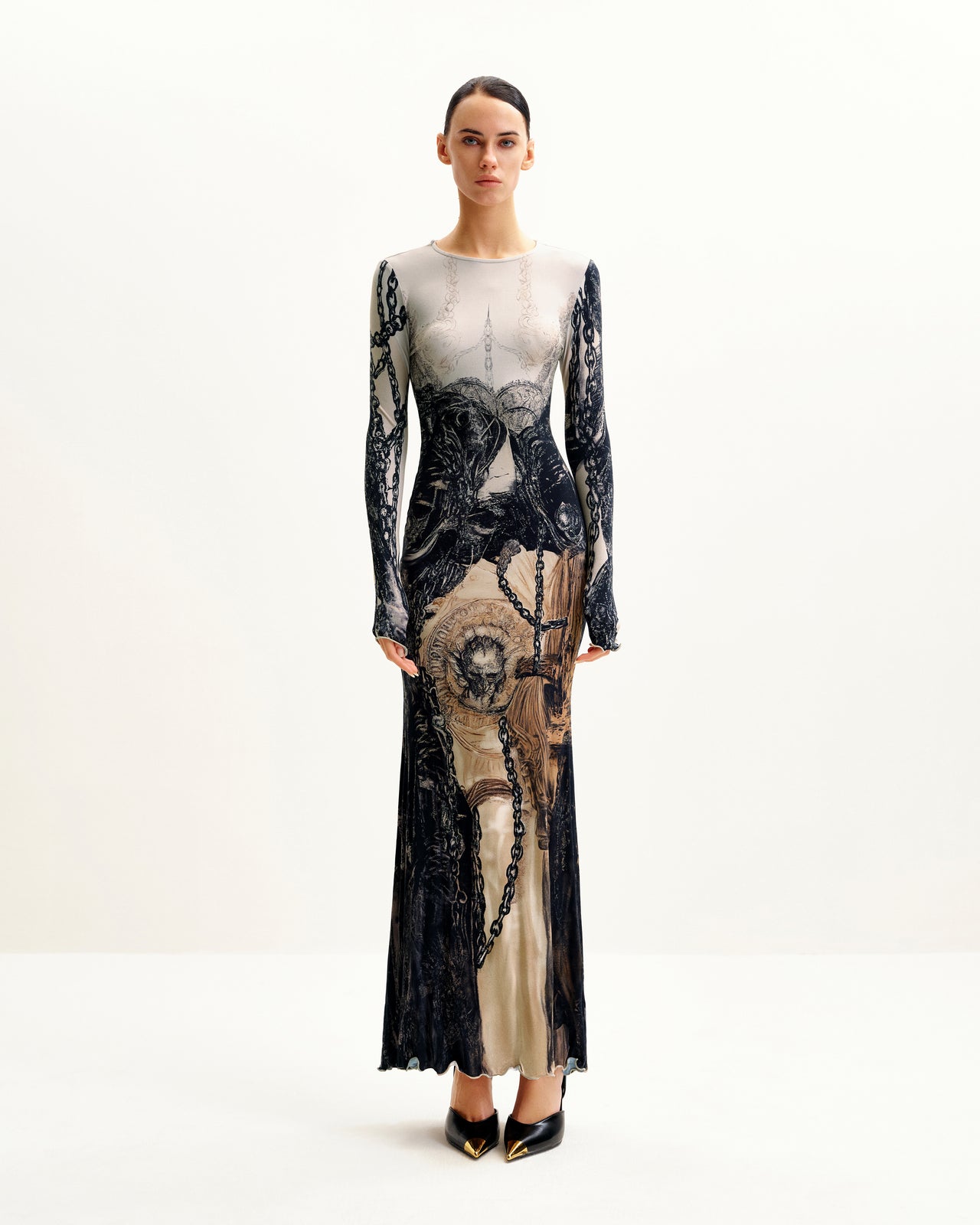 Isabella 빈티지 프린트 드레스 - 브라운 & 블랙