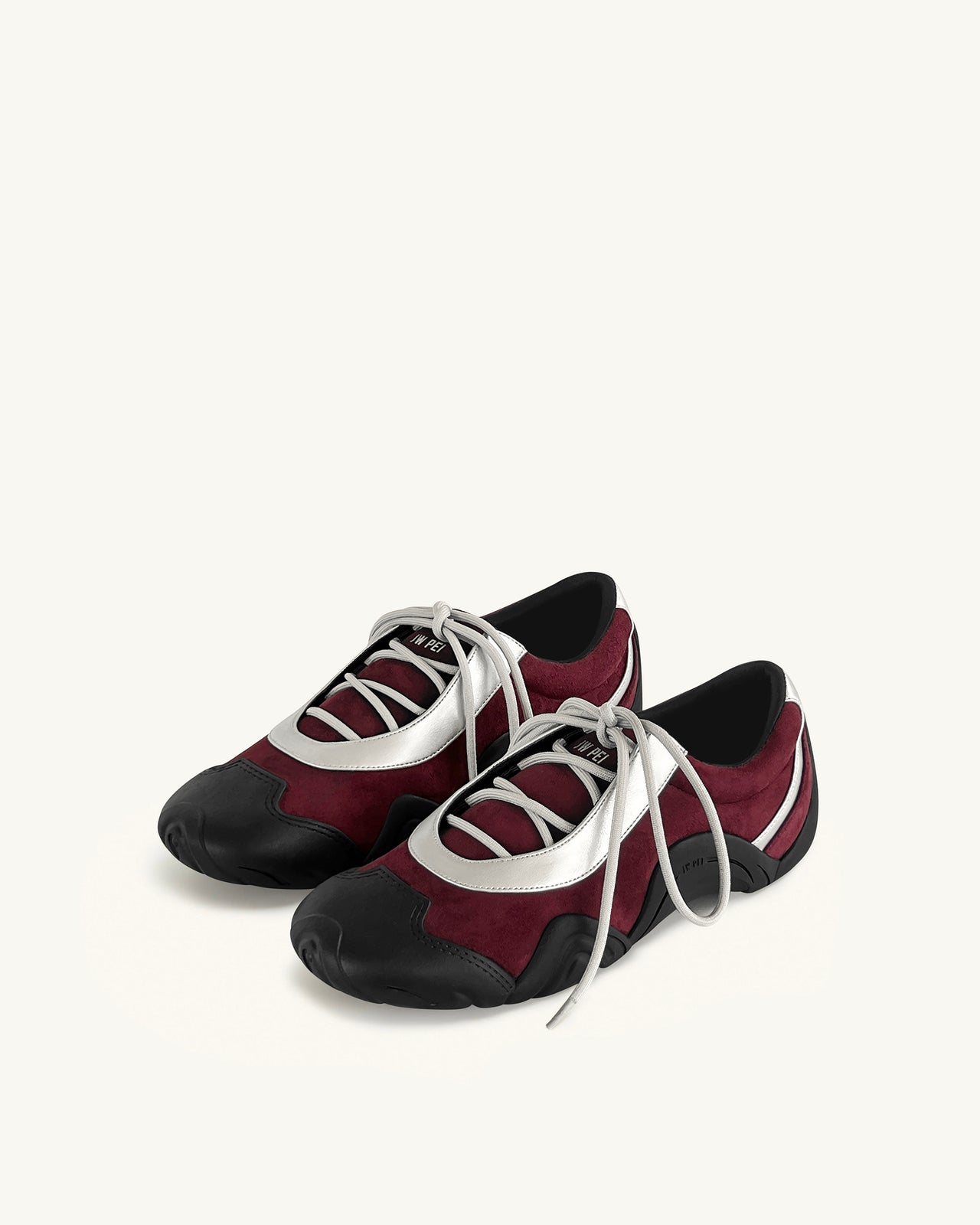Caitlin 인조 스웨이드 레이스업 발레리나 스니커즈 - 버건디 & 라이트 그레이