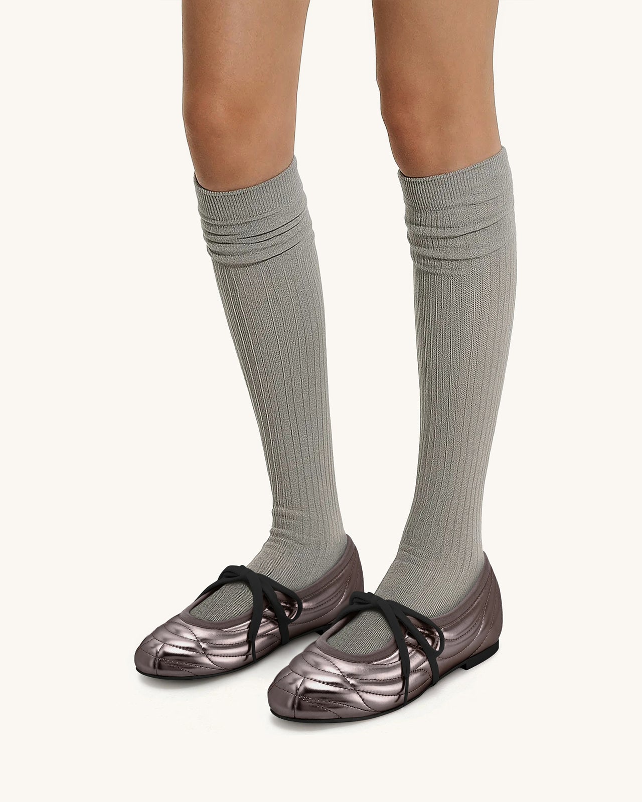 Erika 탑스티칭 레이스업 발레 플랫 - 다크 브라운