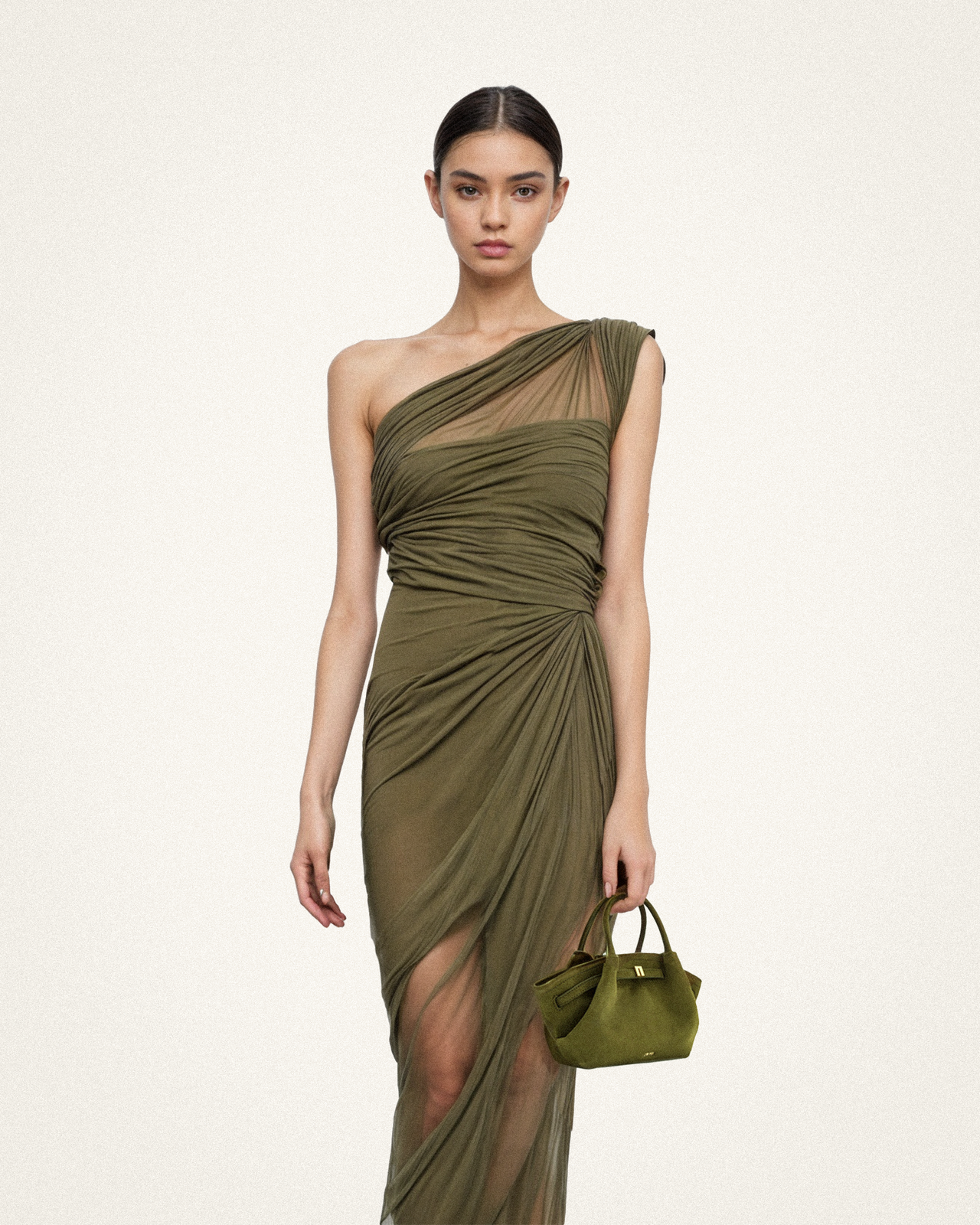 Hana 미니 가짜 스웨이드 토트 백 - 다크 올리브