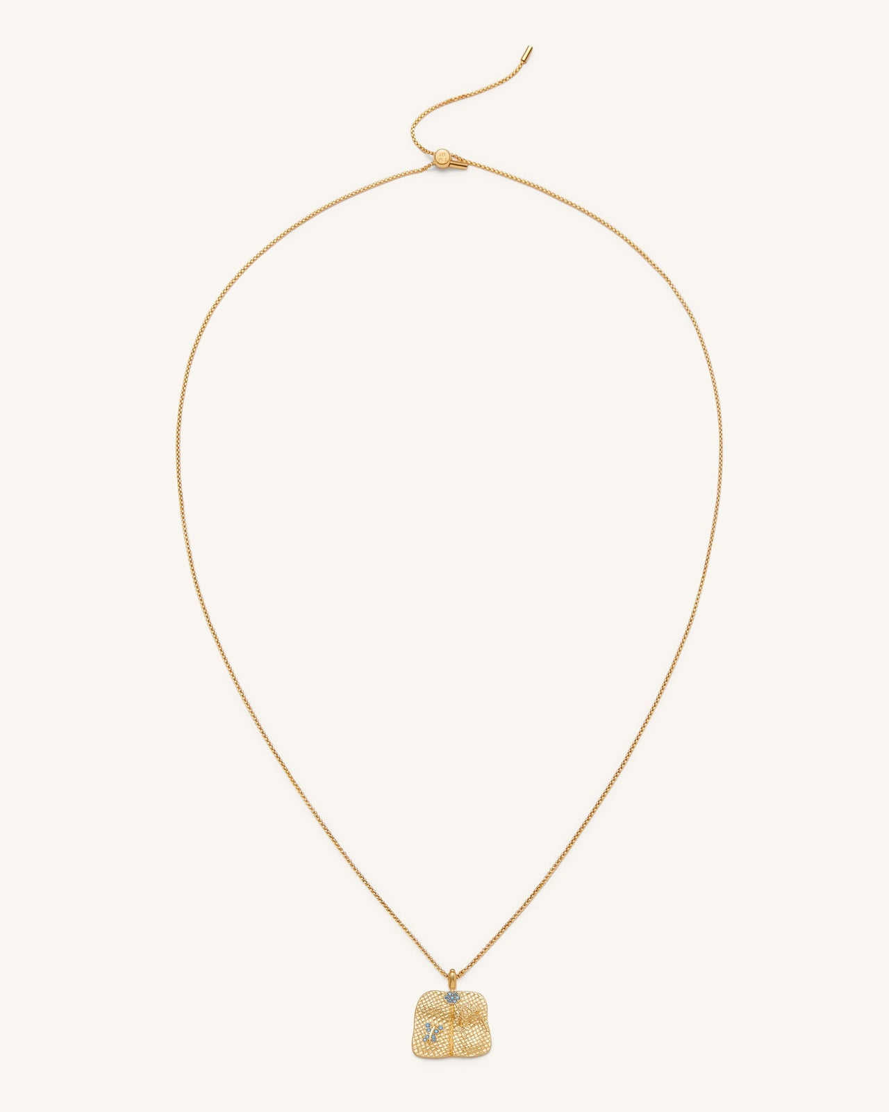 플랜테인 팬 펜던트 네크리스 - 18ct 금도금 & 바다색 지르콘 & 그린 나노