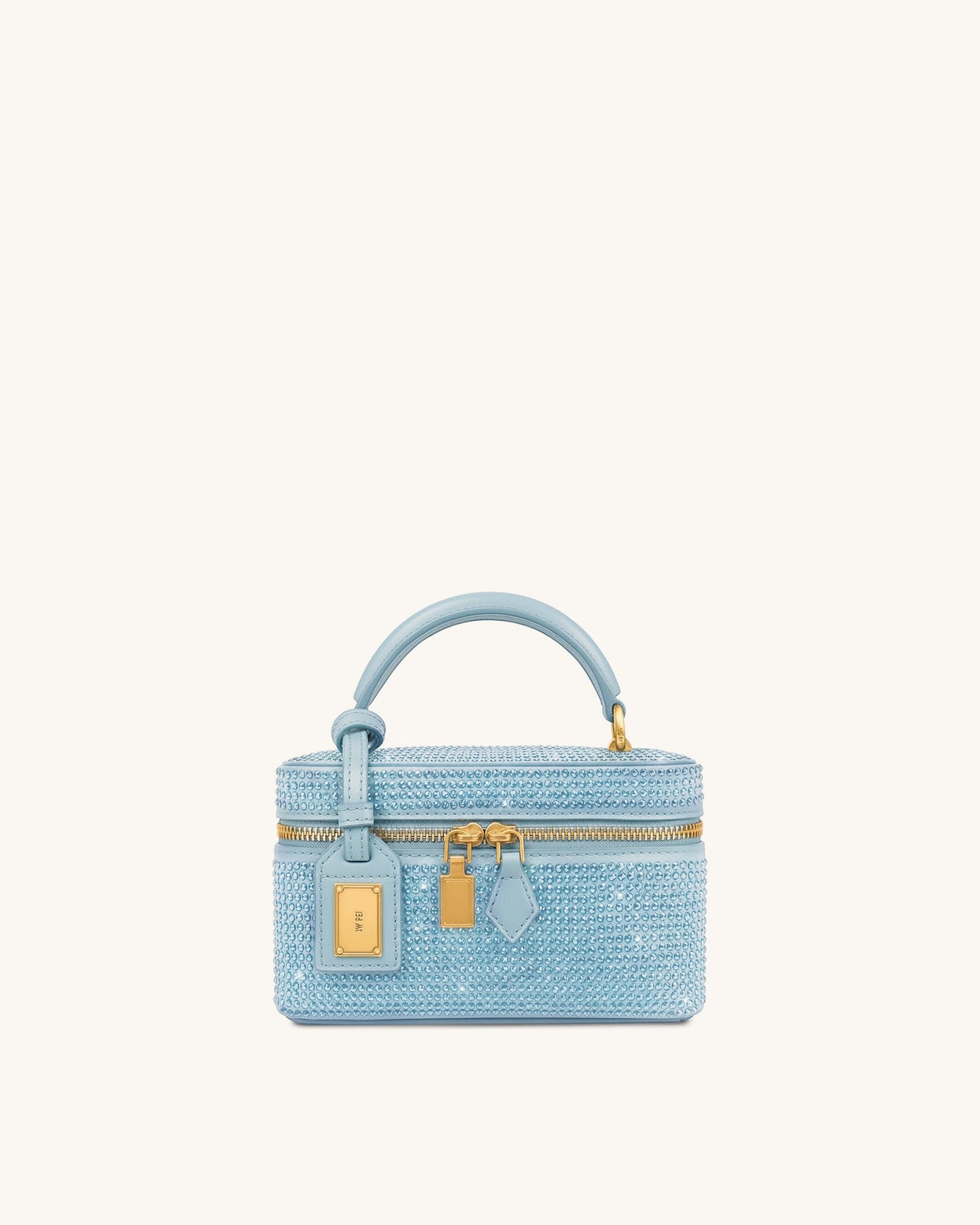 Cleo 인조 크리스탈 박스 쉐입 탑 핸들 백 - 블루
