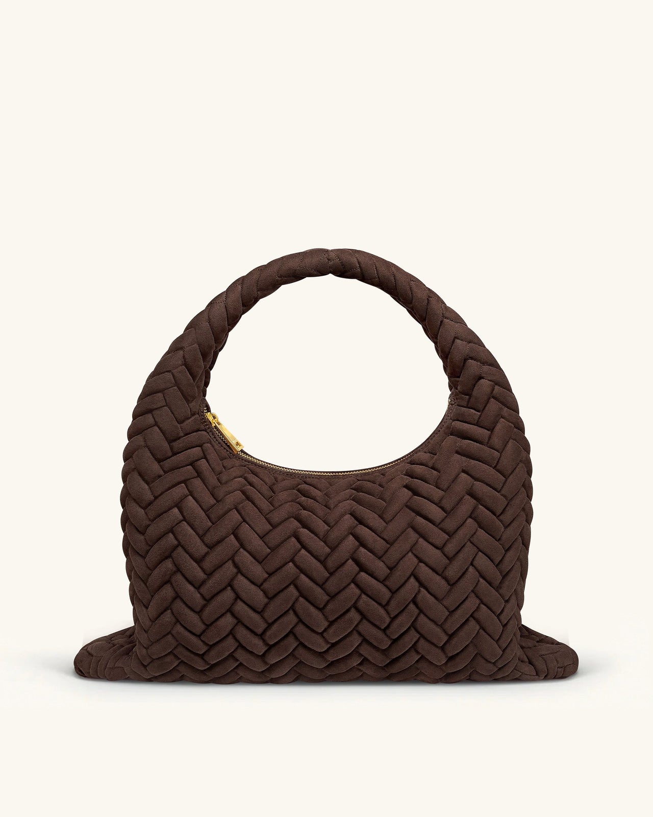 Cora 라지 인조 스웨이드 퀼팅 호보 숄더백 - 다크 브라운