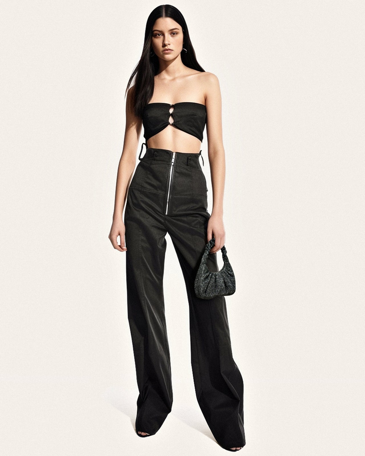 Gabbi 인공 크리스탈 미디엄 러쉬드 호보 핸드백 - 진회색