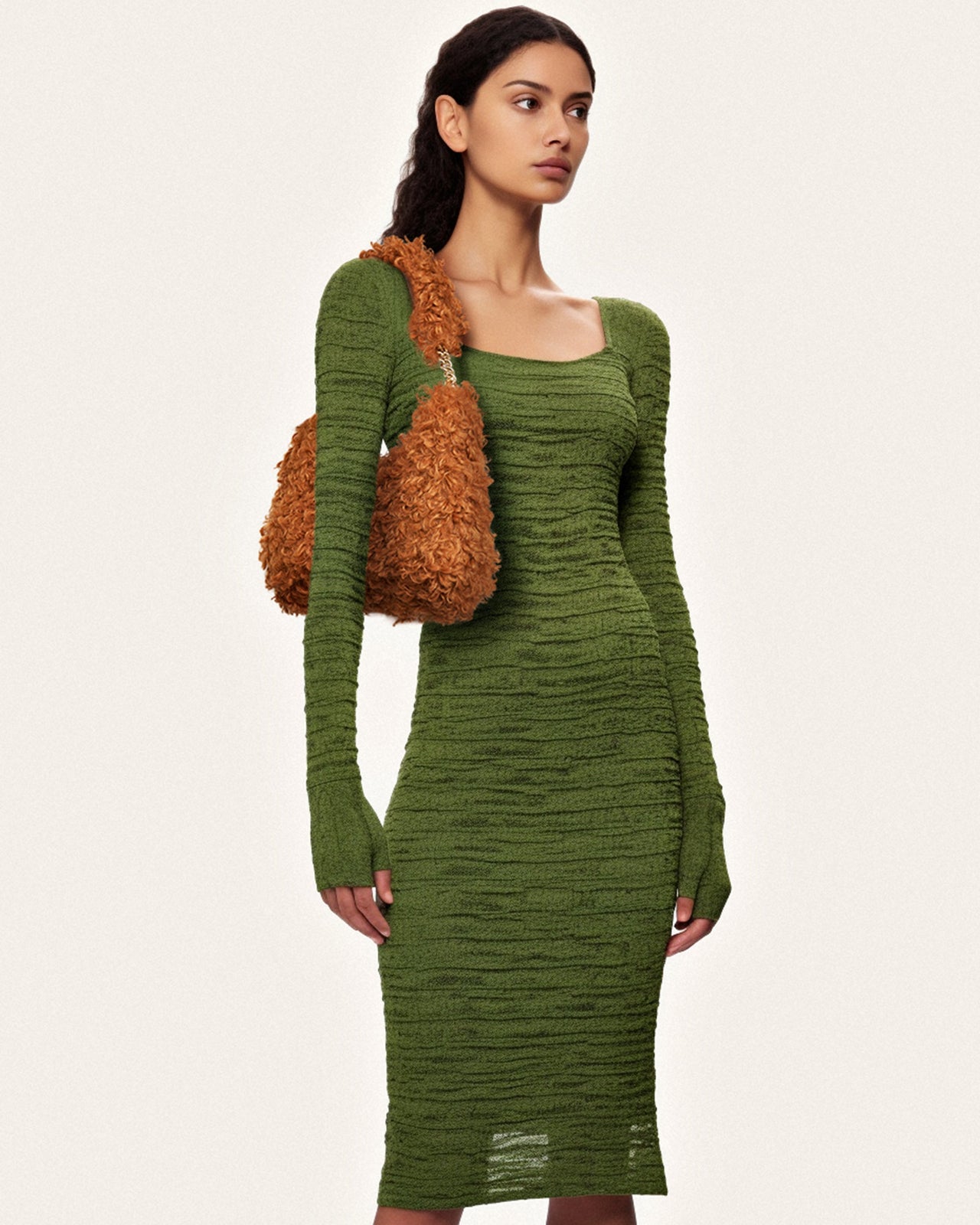 Ruby 인조 모피 패브릭 숄더백 - 황갈색