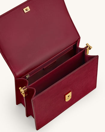 Mini Flap 인조 스웨이드 크록 엠보스 크로스바디 - 버건디