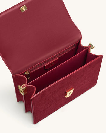 Mini Flap 인조 스웨이드 크록 엠보스 크로스바디 - 버건디