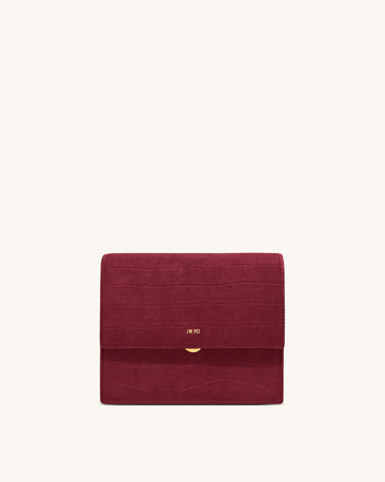 Mini Flap 인조 스웨이드 크록 엠보스 크로스바디 - 버건디