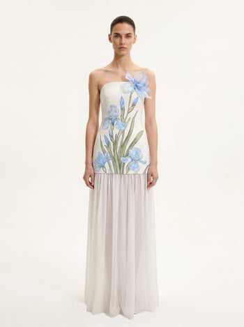 플로럴 원 숄더 맥시 드레스 - 화이트