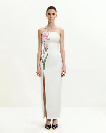 플로럴 스트랩리스 맥시 드레스 - 화이트