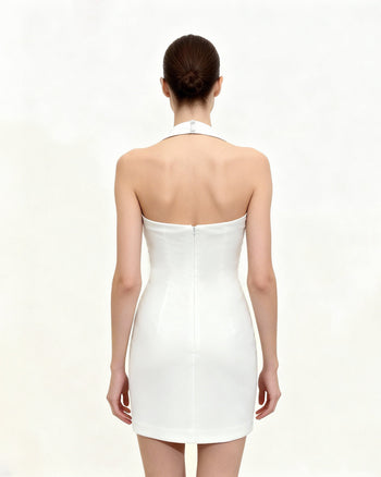 플로럴 홀터 바디콘 드레스 - 화이트