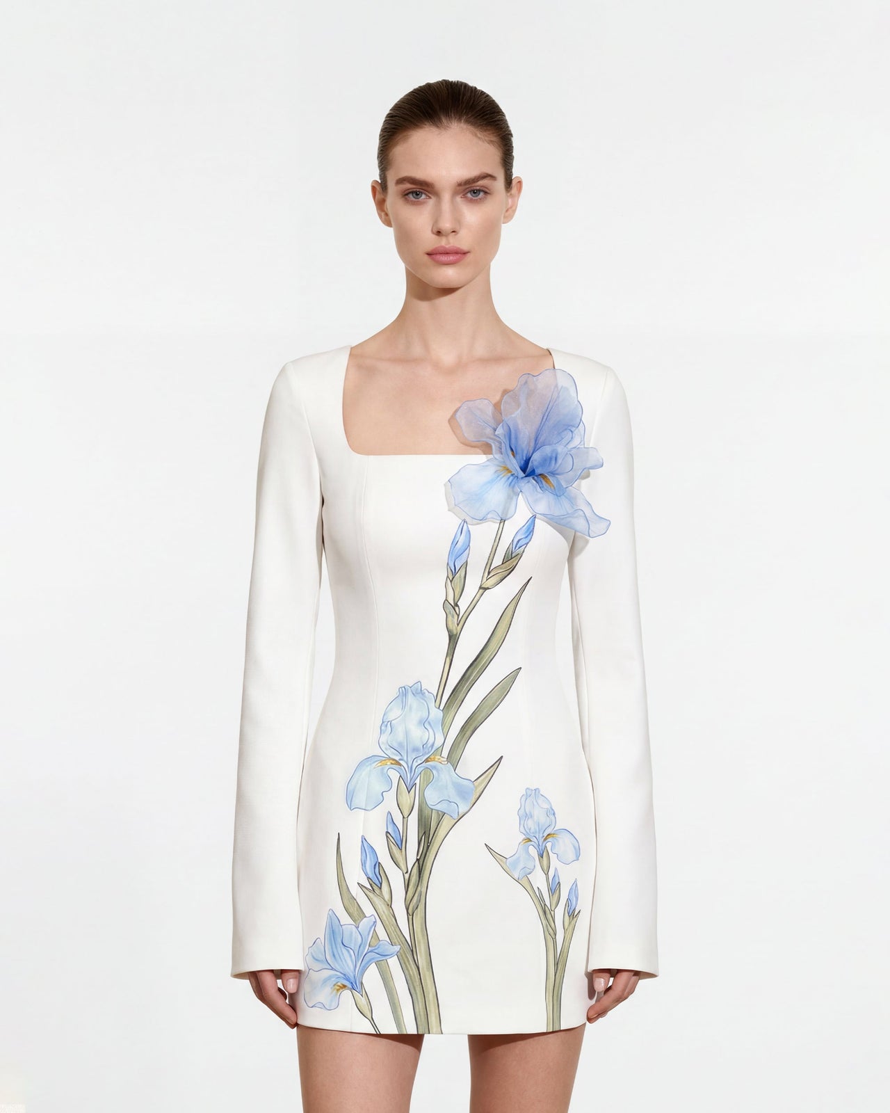 플로럴 프린트 바디콘 드레스 - 화이트