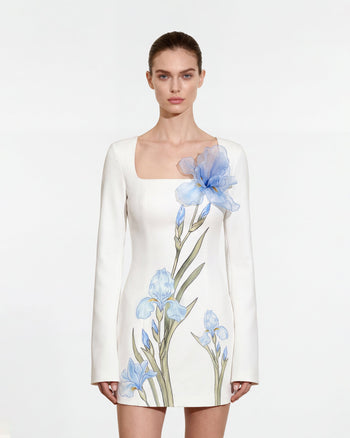 플로럴 프린트 바디콘 드레스 - 화이트