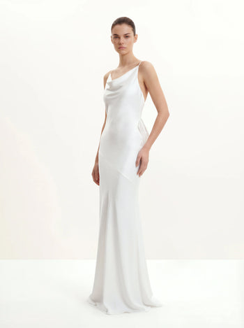 Satin 카울넥 백 보우 맥시 드레스 - 화이트