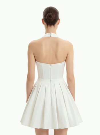 플리츠 뷔스티에 홀터 미니 드레스 - 화이트