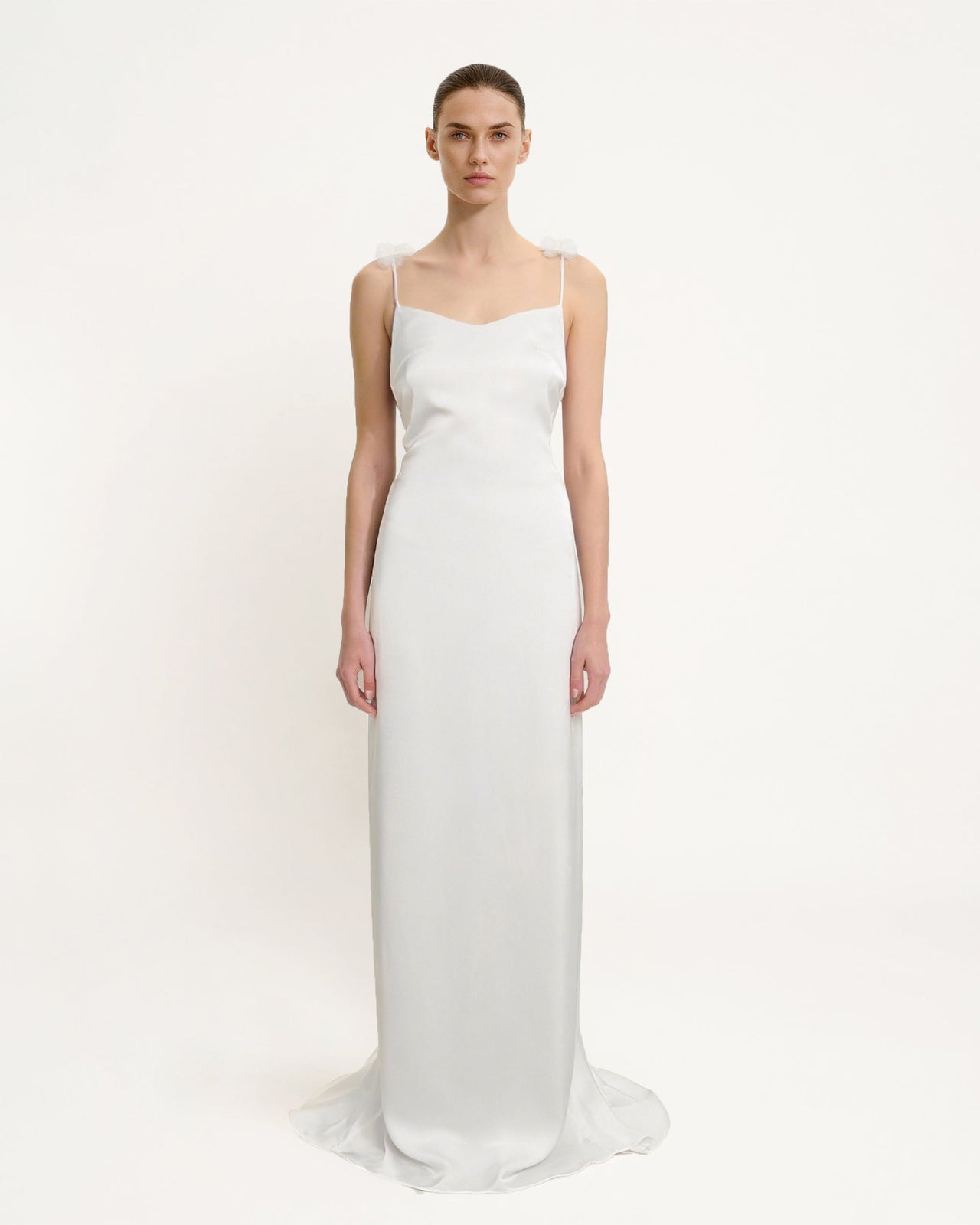 Satin 꽃 장식 스트랩 맥시 드레스 - 화이트