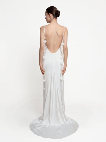 Satin 꽃 장식 스트랩 맥시 드레스 - 화이트