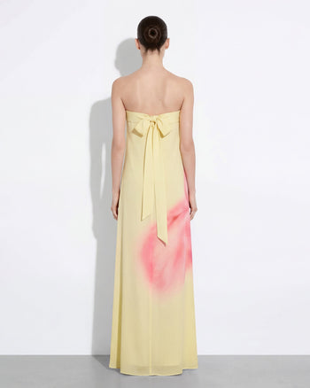 수채화 플로럴 프린트 스트랩리스 맥시 드레스 - 옐로우