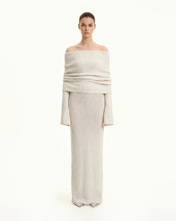 니트 오프 숄더 맥시 드레스 - 크림