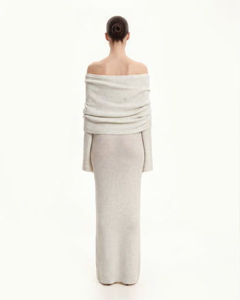 니트 오프 숄더 맥시 드레스 - 크림