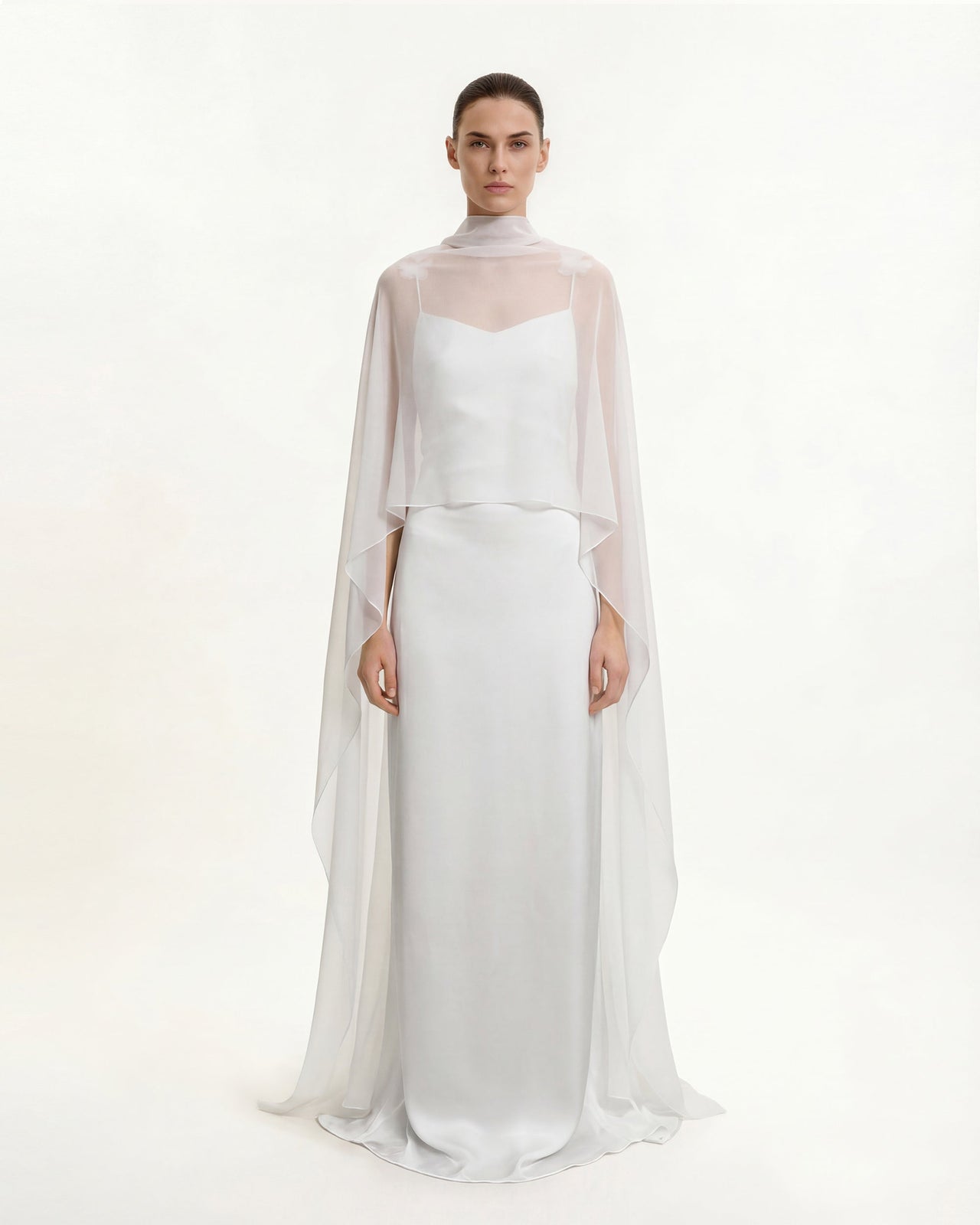 튤 케이프 숄 - 화이트