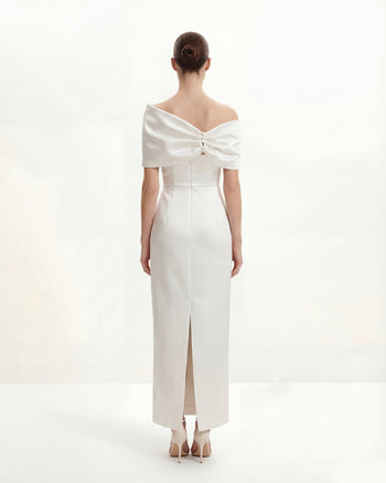 새틴 비대칭 보우 맥시 드레스 - 화이트