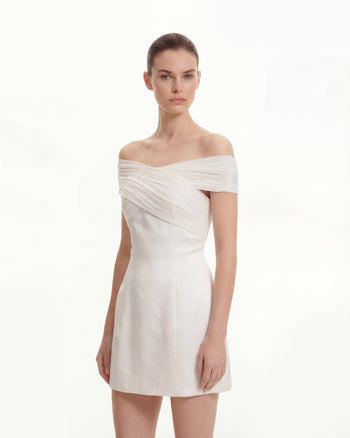 튤 크로스 홀터 새틴 미니 드레스 - 화이트